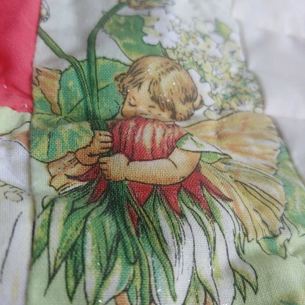 Homemade Baby Quilt Woodland Fairies Sparkle Green Floral Pink Patchwork Magical - Picture 4 of 11